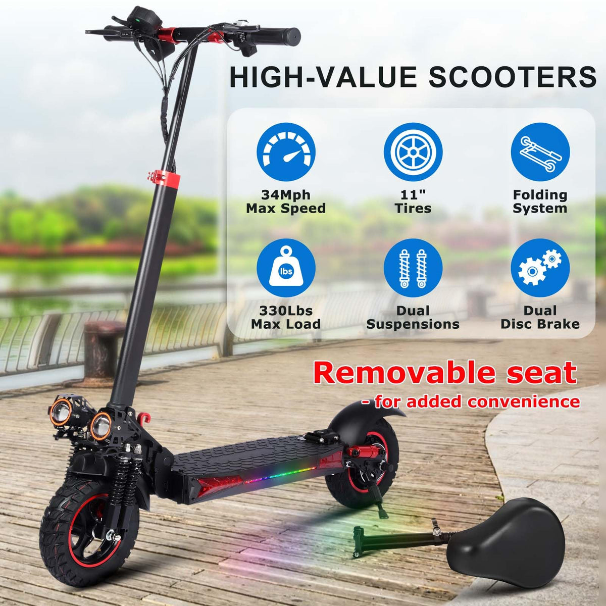 1200W Electric Scooter for Adults,48V21AH,37 Mile Max Range,34MPH Top Speed,11" Off-Road Tires